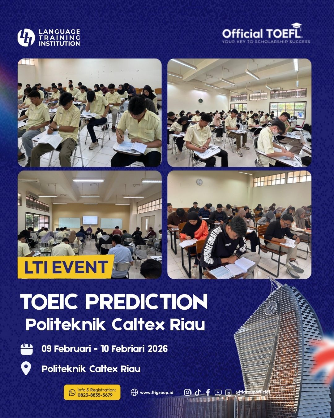 Mahasiswa Politeknik Caltex Riau mengikuti TOEIC Prediction Test yang diselenggarakan oleh Language Training Institution (LTI) pada 9–10 Februari 2026