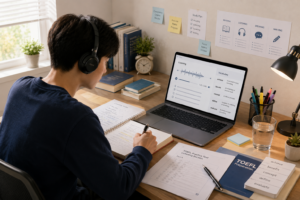 Latihan listening TOEFL menggunakan headset