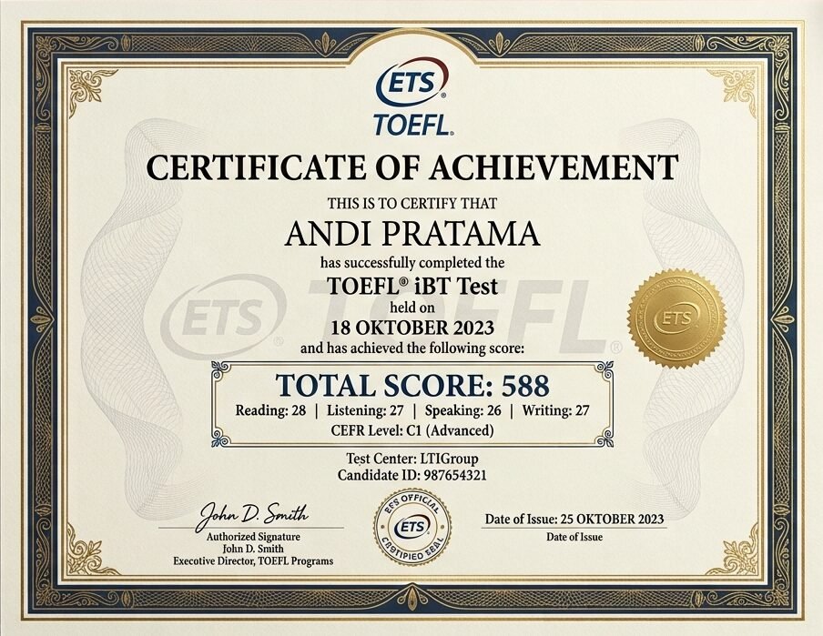 proses penerbitan sertifikat TOEFL
